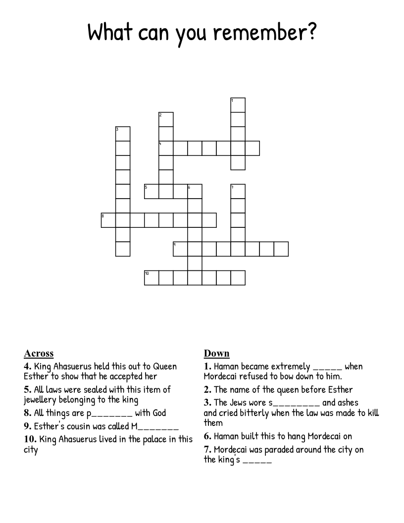 What can you remember? Crossword