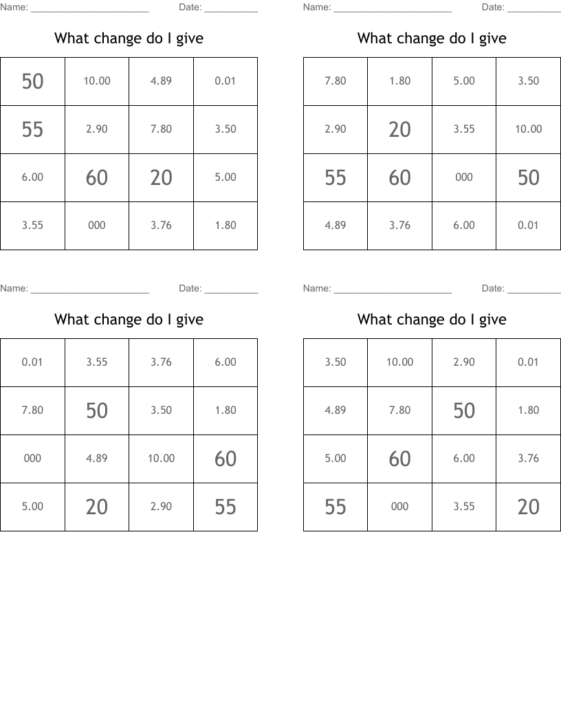 What change do I give Bingo Cards