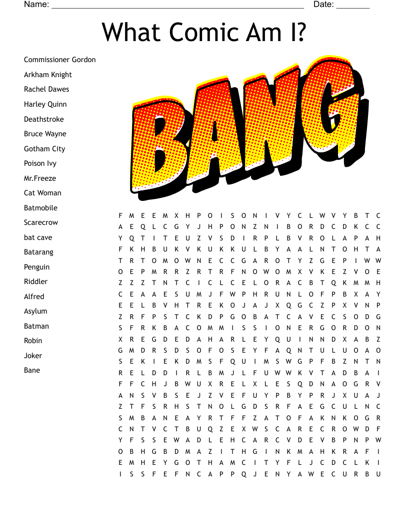 What Comic Am I? Word Search