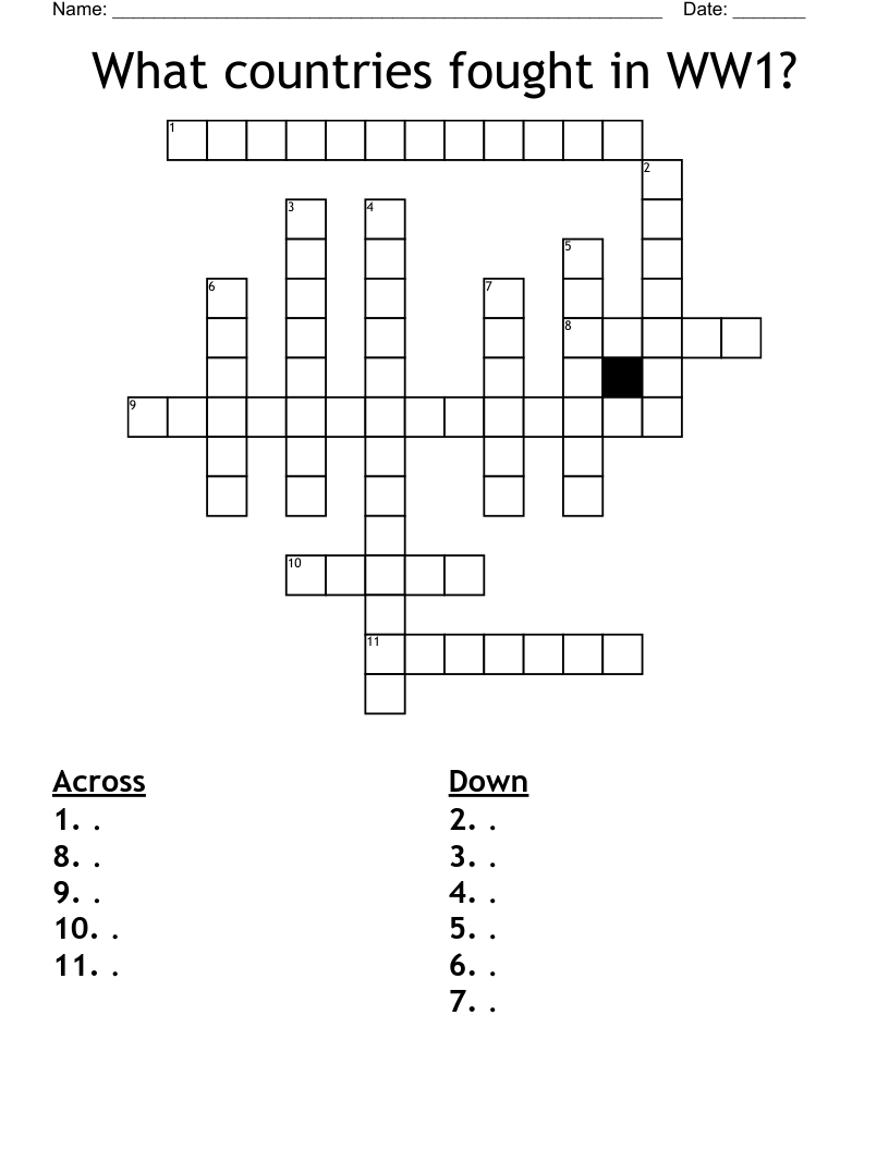 What countries fought in WW1? Crossword
