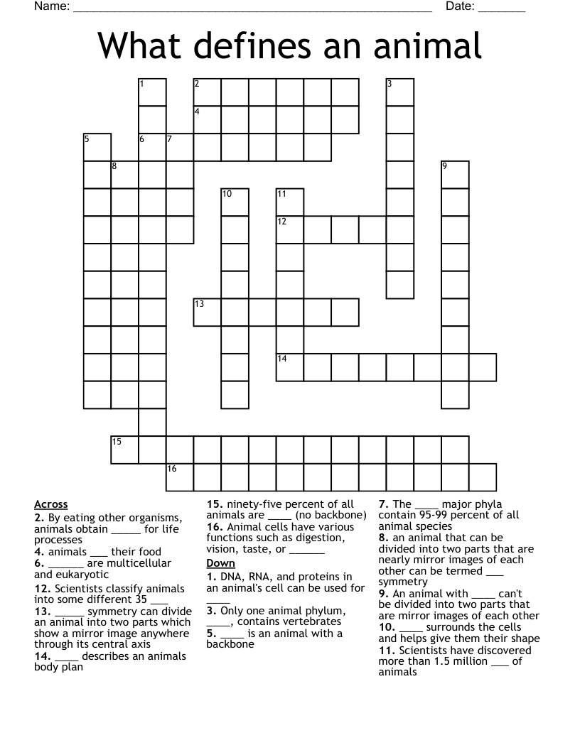 What defines an animal Crossword