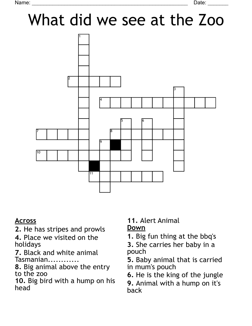 What did we see at the Zoo Crossword