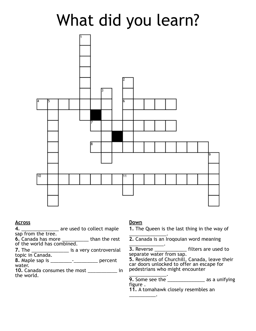 What did you learn? Crossword