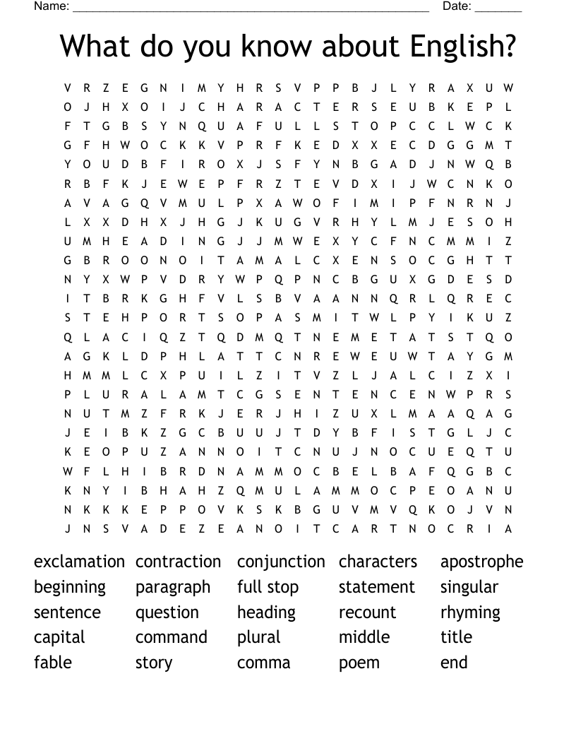 What do you know about English? Word Search
