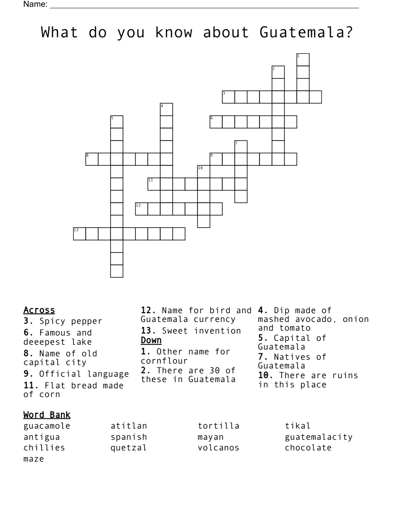 What do you know about Guatemala? Crossword