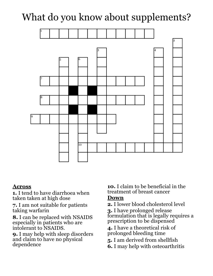 What do you know about supplements? Crossword
