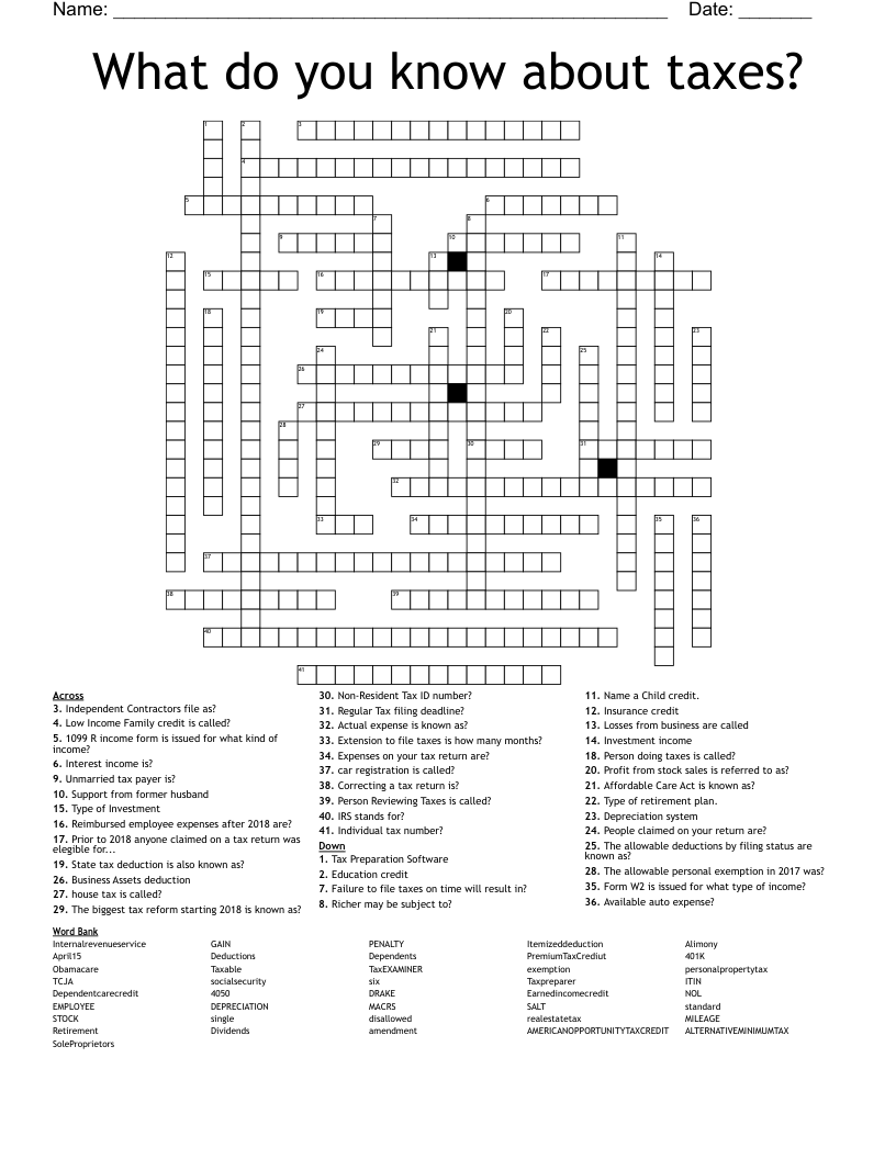 What do you know about taxes? Crossword