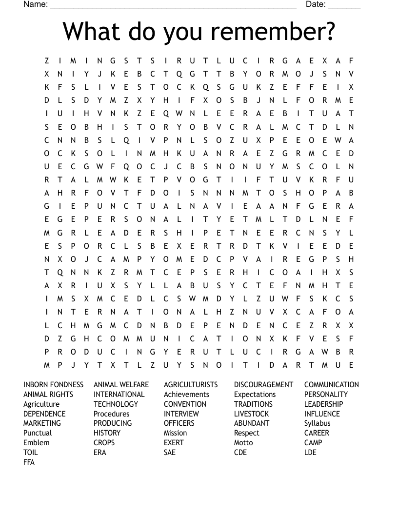 What do you remember?  Word Search