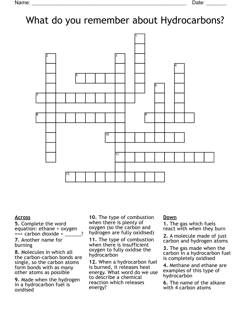 What do you remember about Hydrocarbons? Crossword