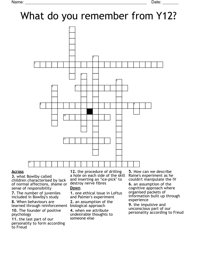 What do you remember from Y12? Crossword
