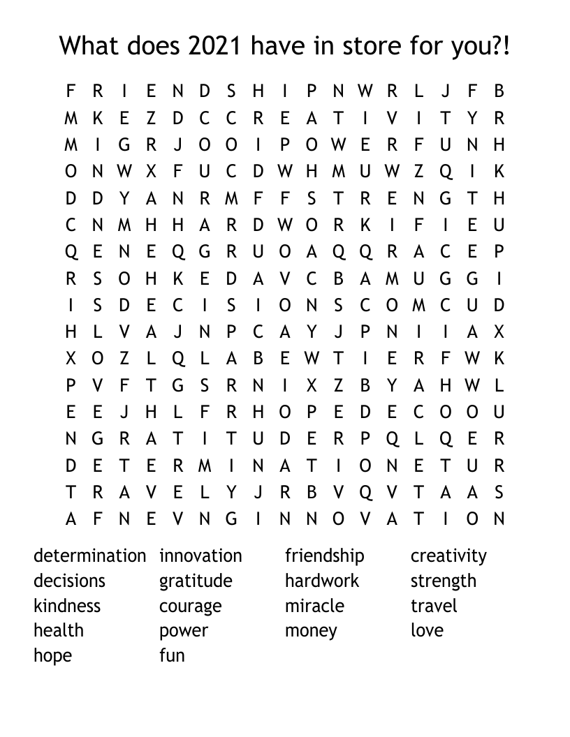 What does 2021 have in store for you?! Word Search