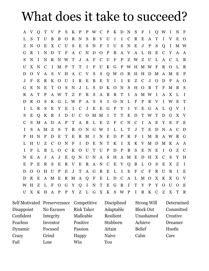 What does it take to succeed? Word Search
