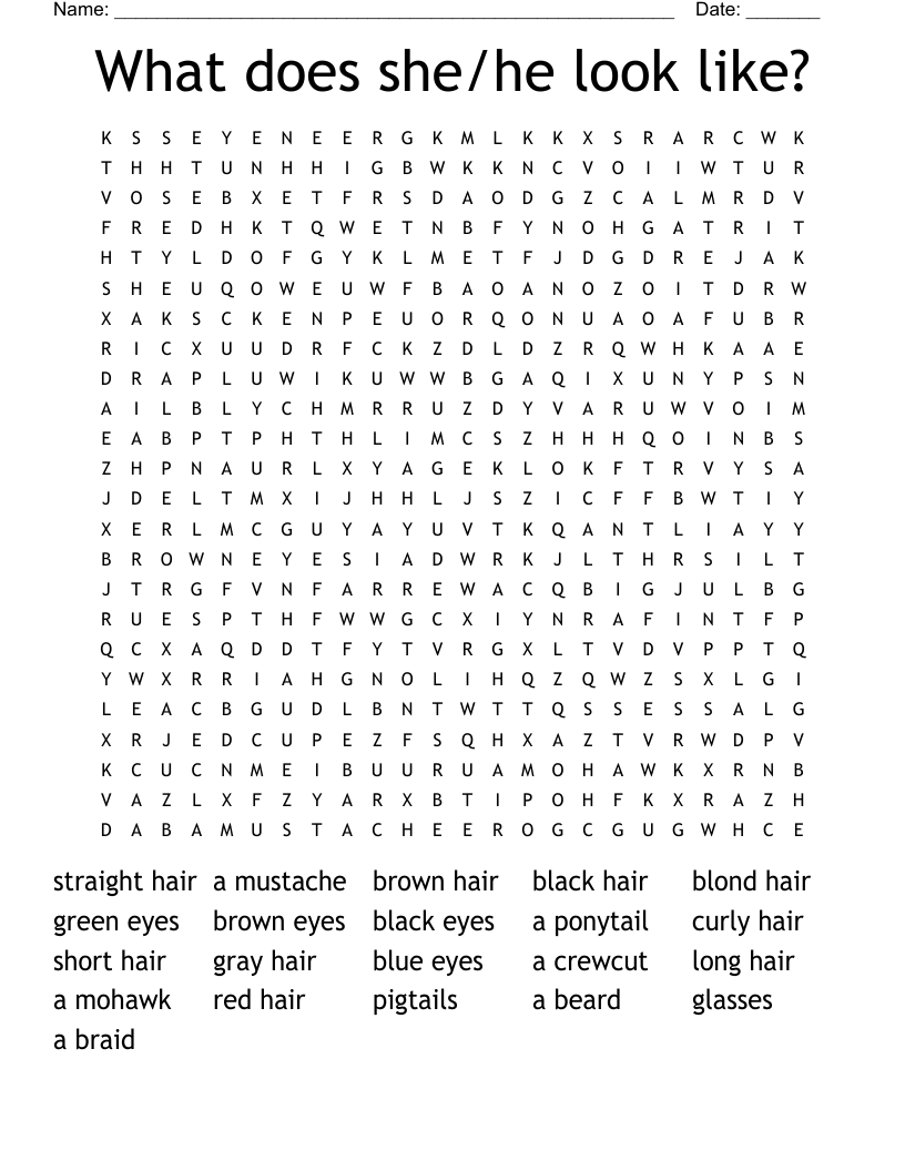 What does she/he look like? Word Search