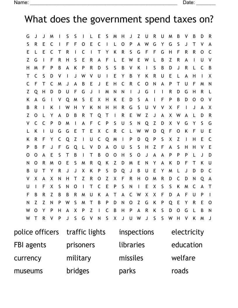 What does the government spend taxes on? Word Search