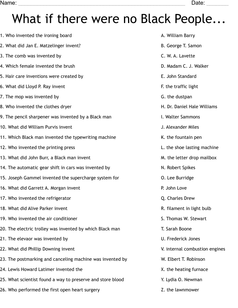 What if there were no Black People... Worksheet
