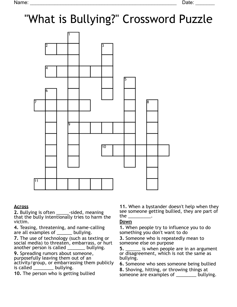 "What is Bullying?" Crossword Puzzle