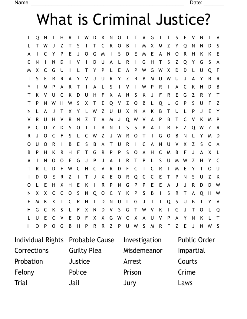 What is Criminal Justice? Word Search