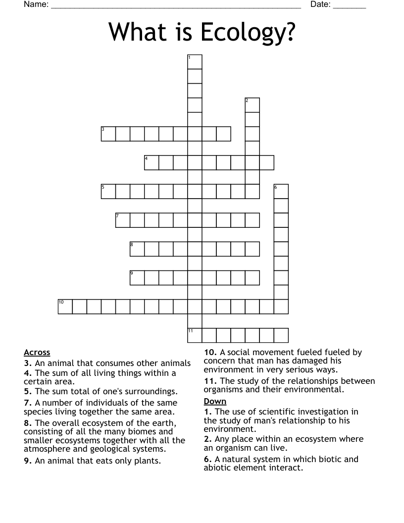 What is Ecology? Crossword