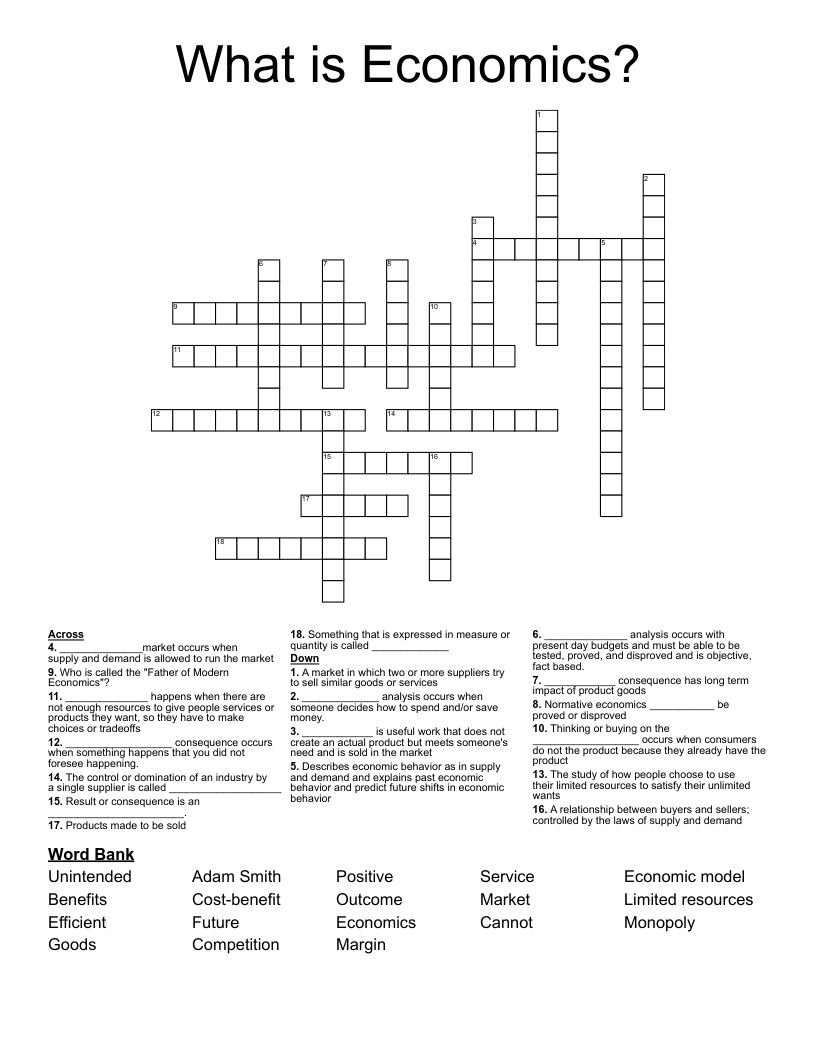 What is Economics? Crossword