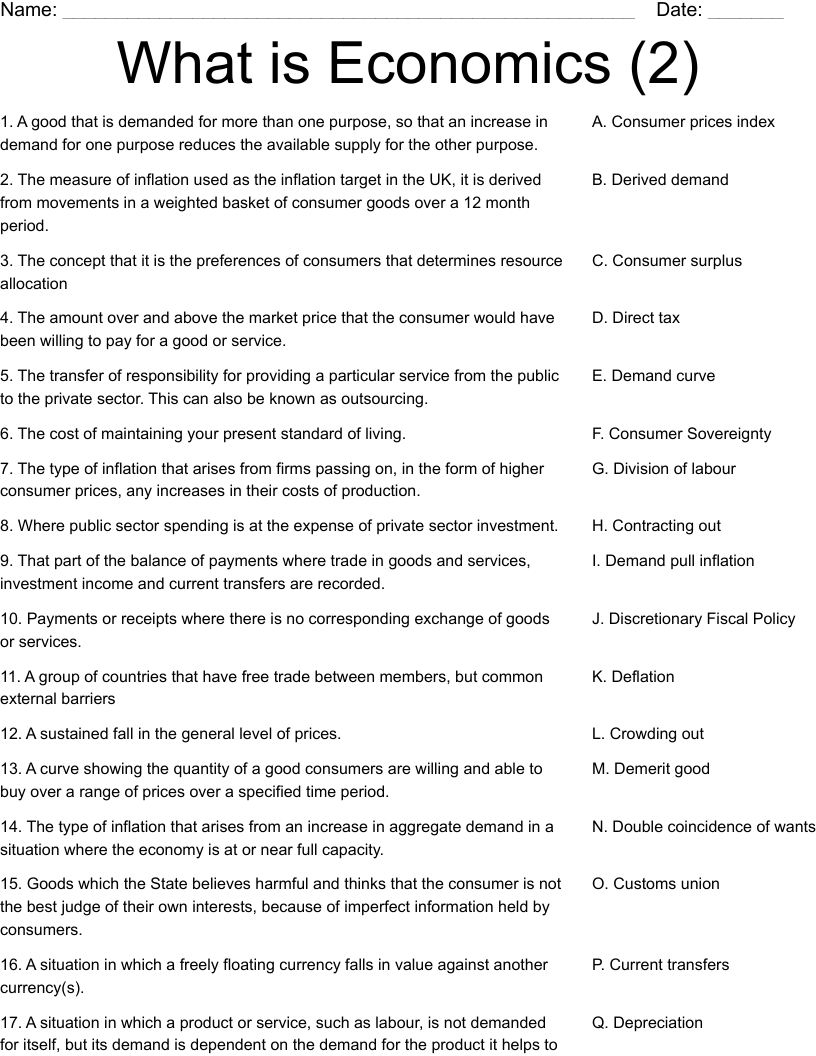 What is Economics (2) Worksheet