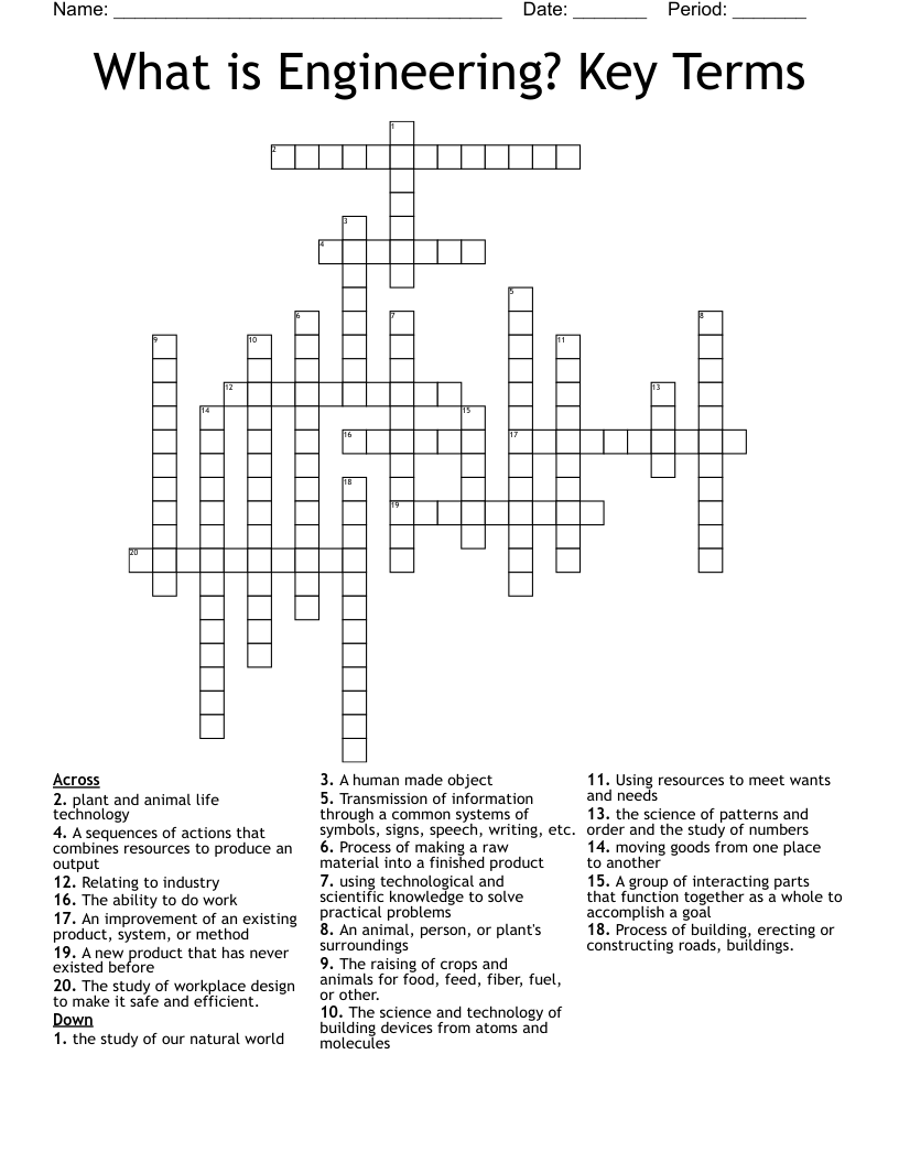 What is Engineering? Key Terms Crossword