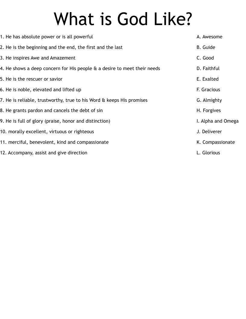 What is God Like? Worksheet