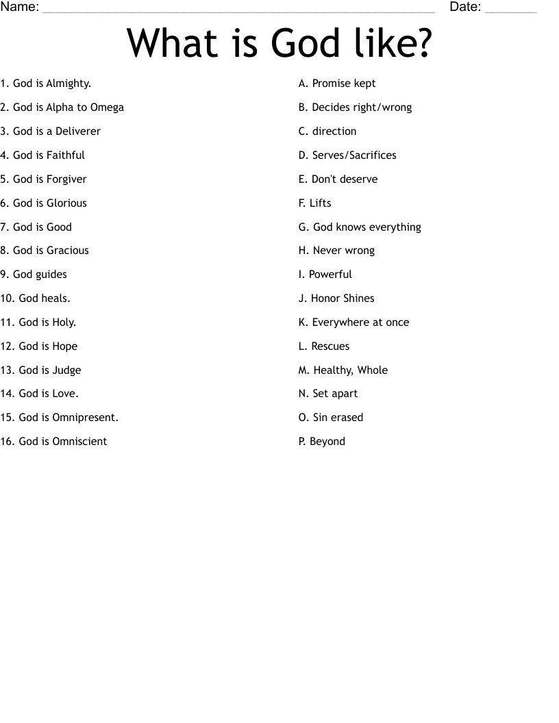 What is God like? Worksheet