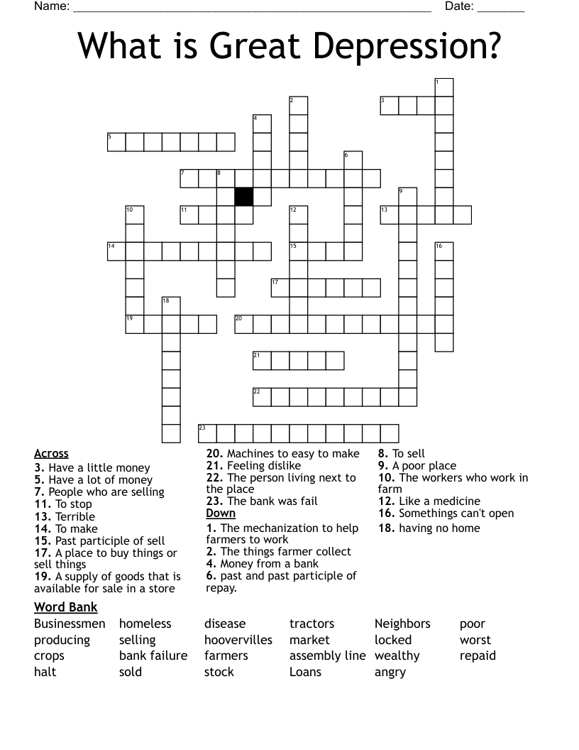 What is Great Depression? Crossword