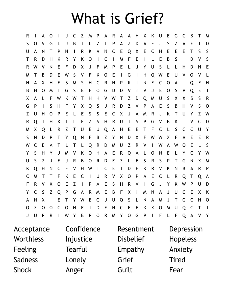 What is Grief? Word Search