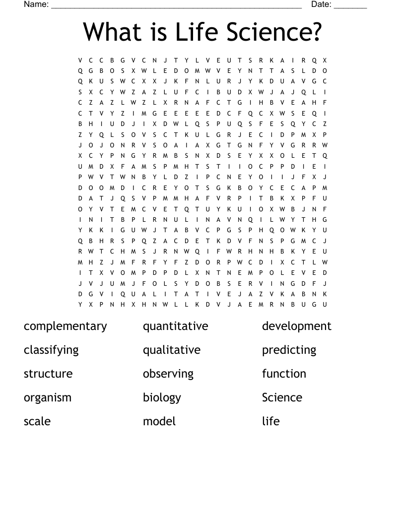 What is Life Science? Word Search
