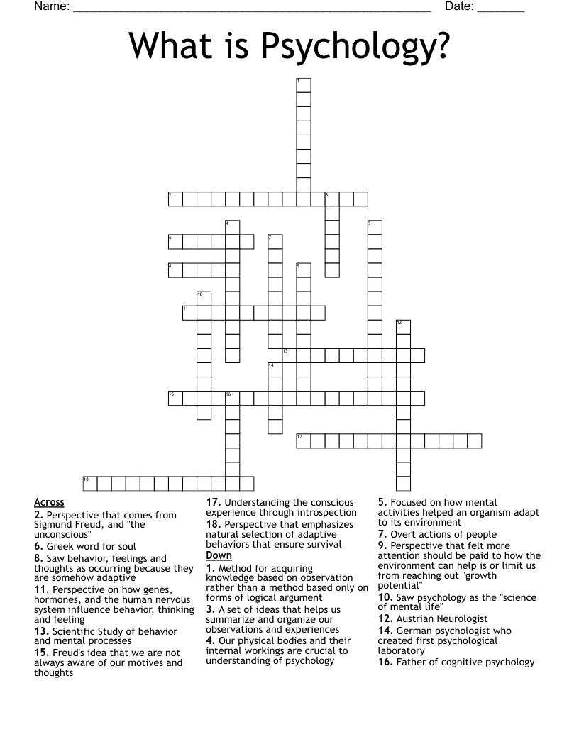 What is Psychology? Crossword