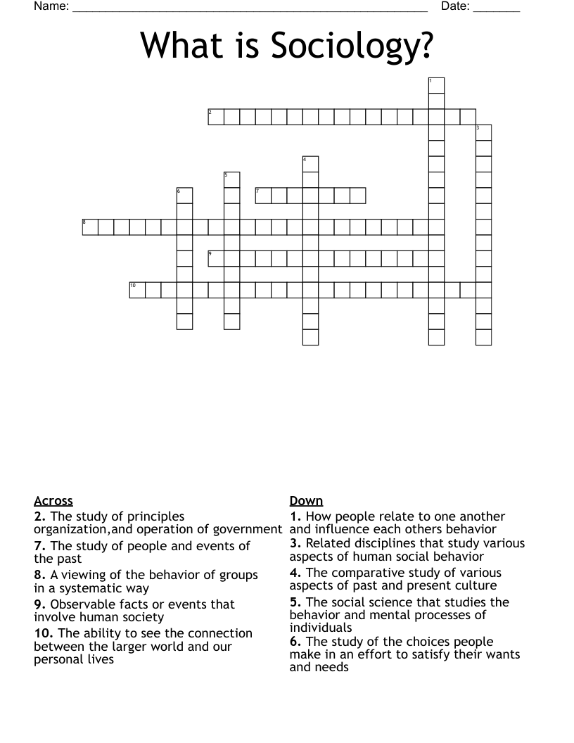 What is Sociology? Crossword