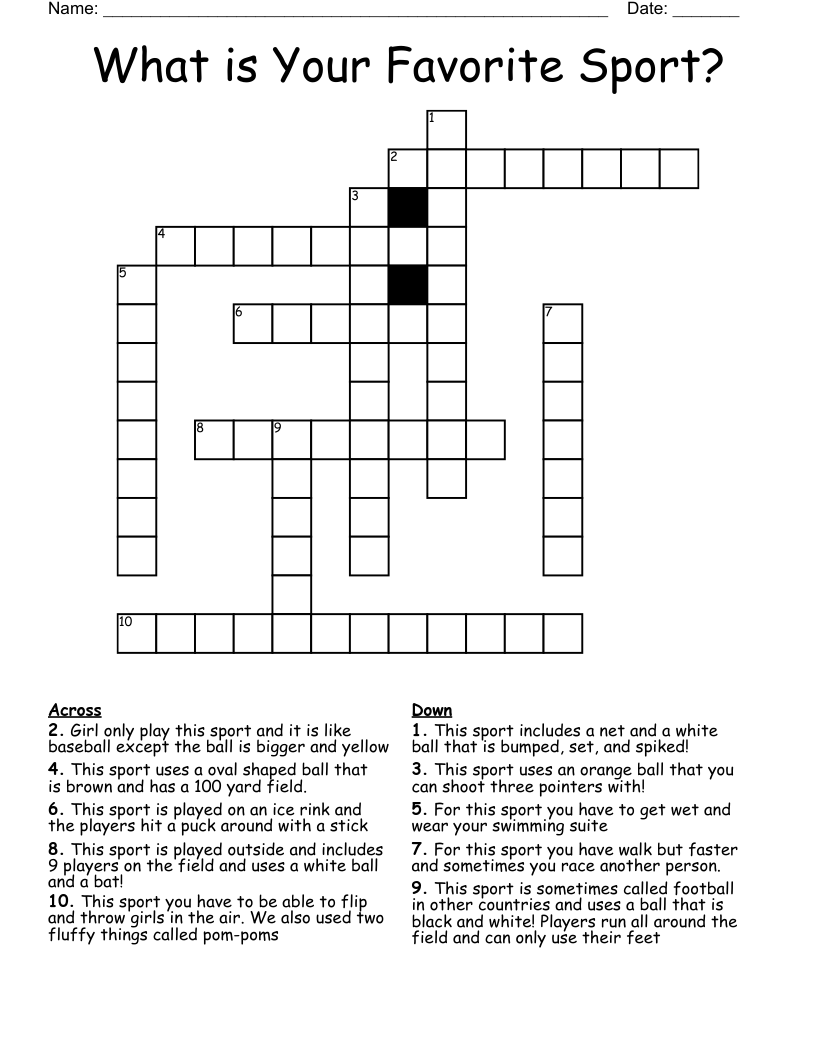 What is Your Favorite Sport?  Crossword