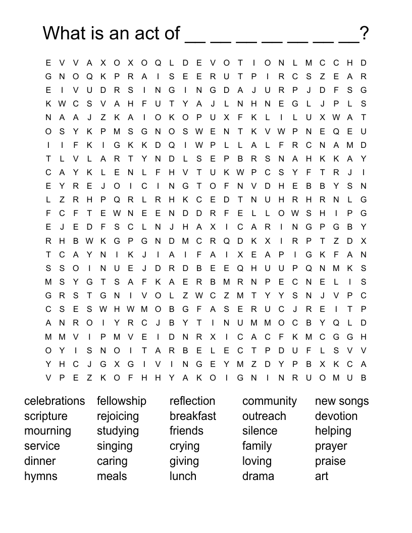 What is an act of __ __ __ __ __ __ __? Word Search