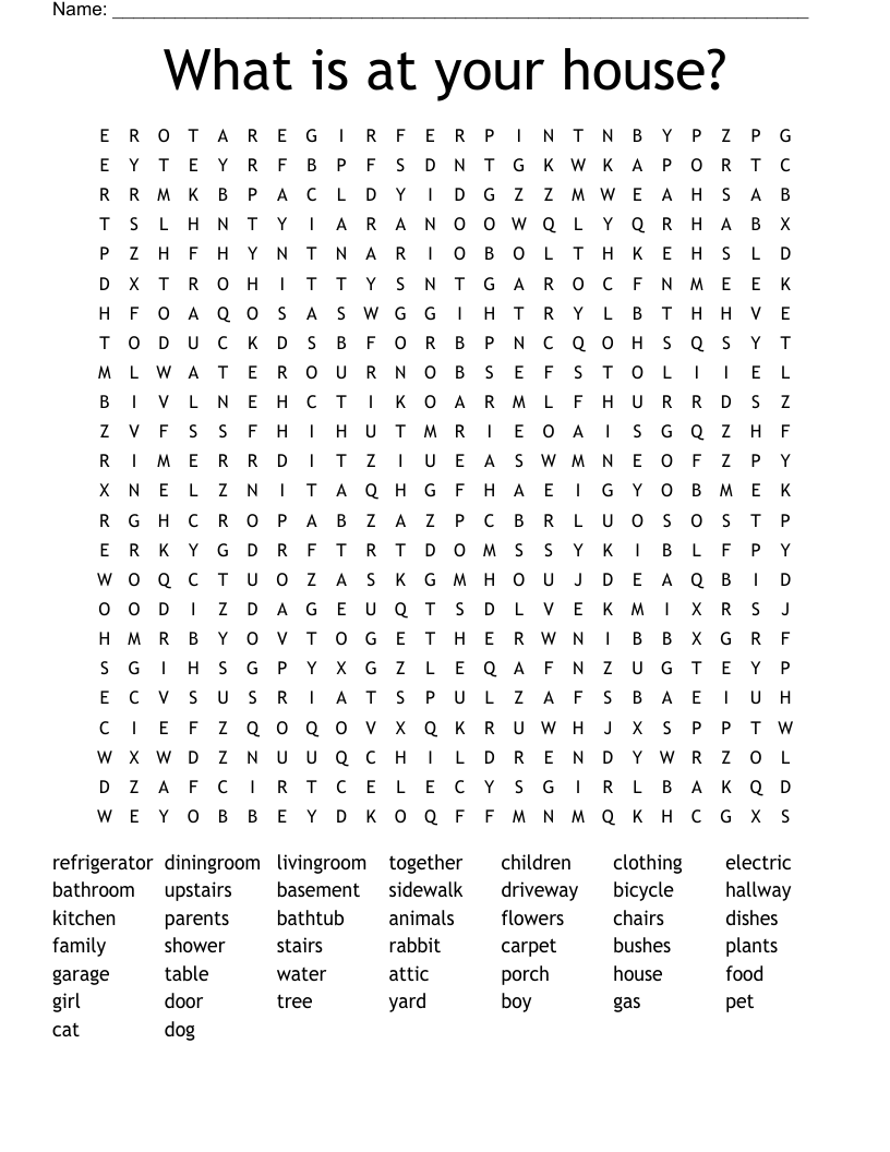 What is at your house? Word Search
