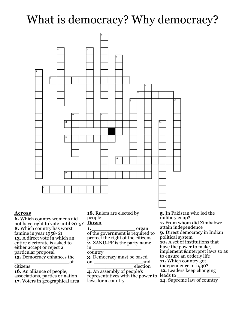 What is democracy? Why democracy?  Crossword