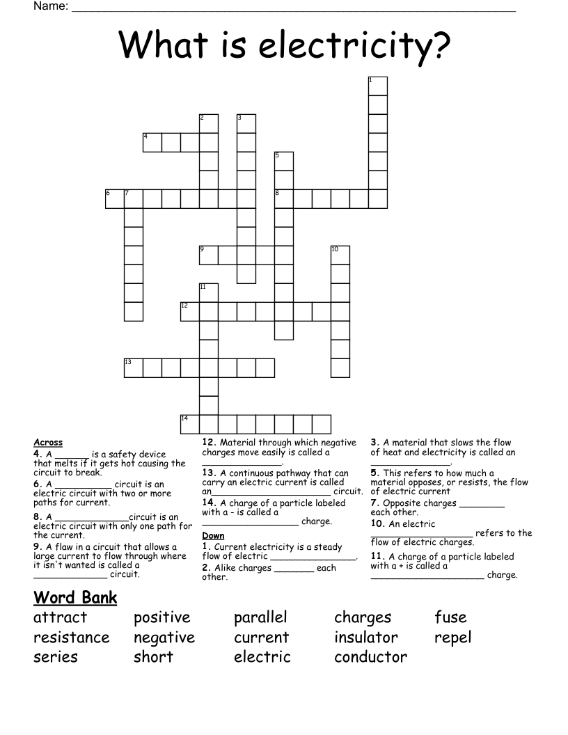 What is electricity? Crossword