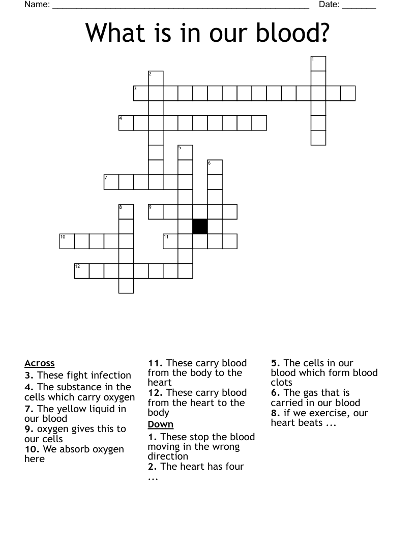 What is in our blood? Crossword