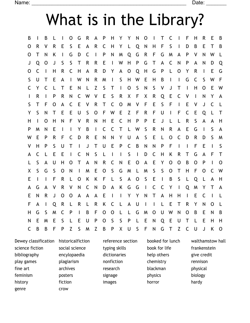 What is in the Library? Word Search
