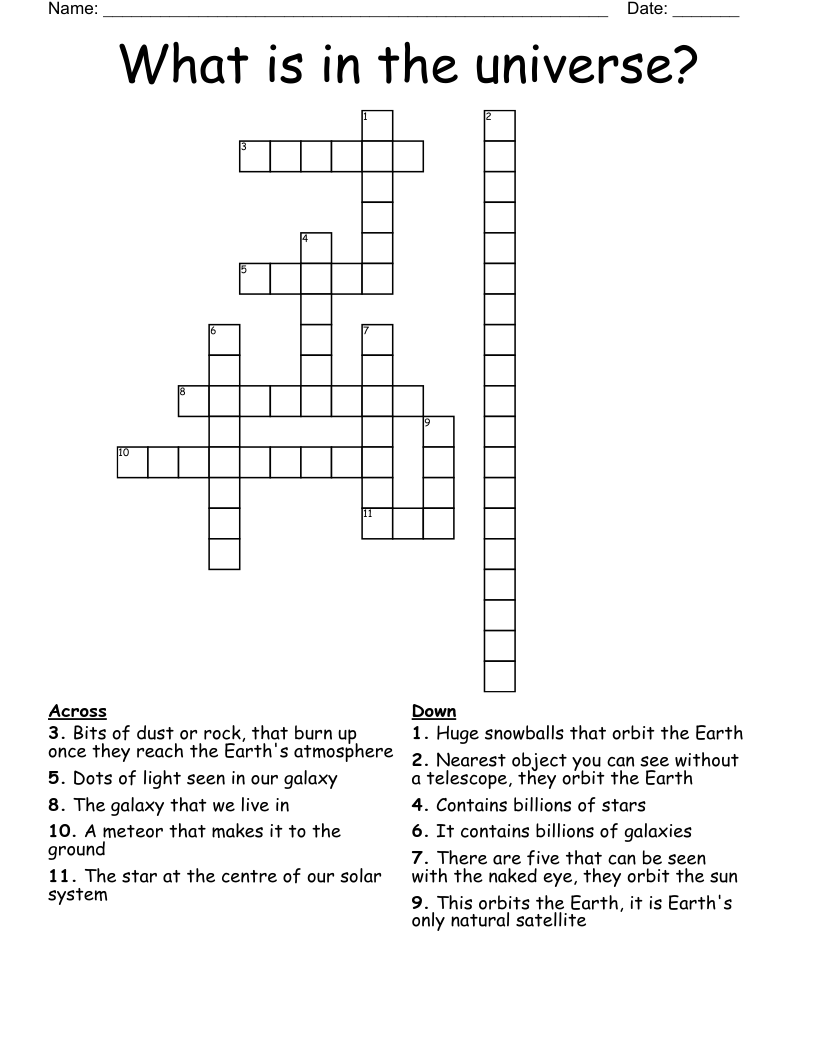 What is in the universe? Crossword