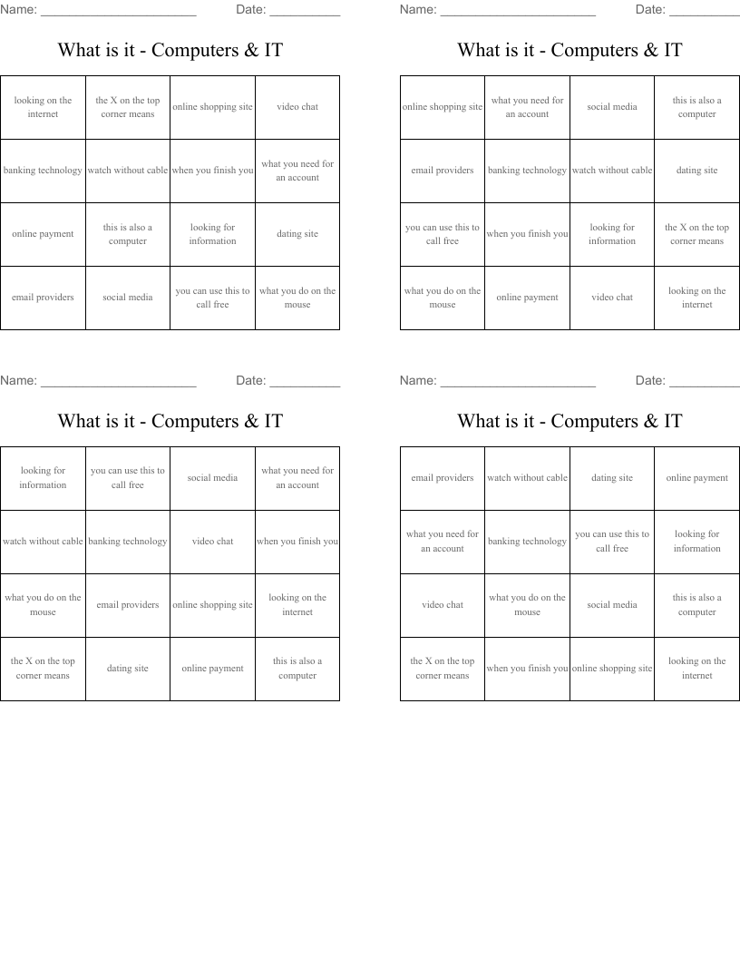 What is it - Computers & IT Bingo Cards