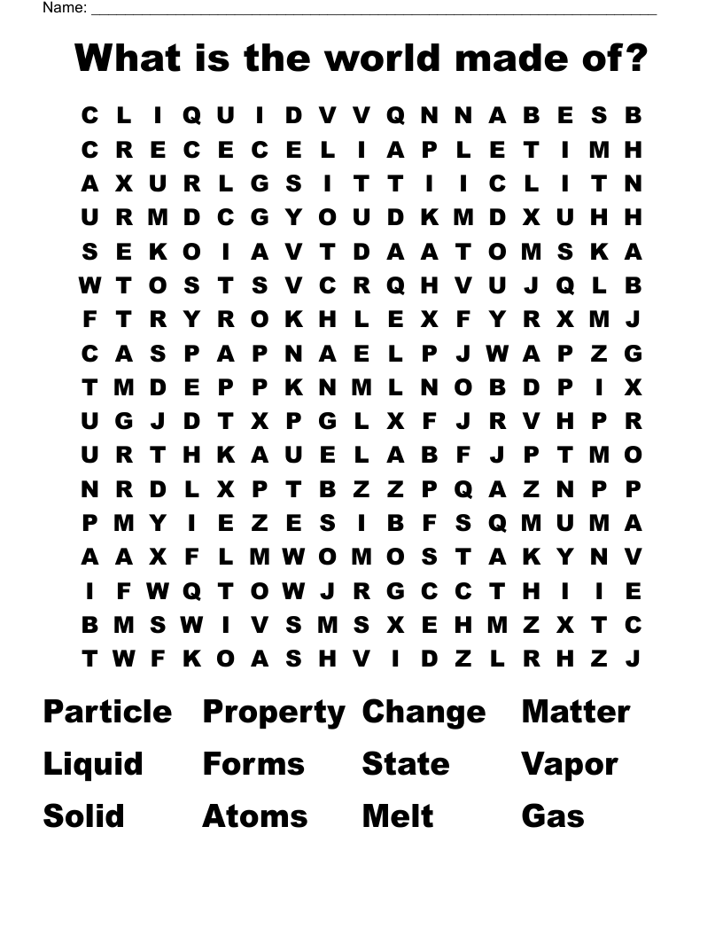 What is the world made of? Word Search