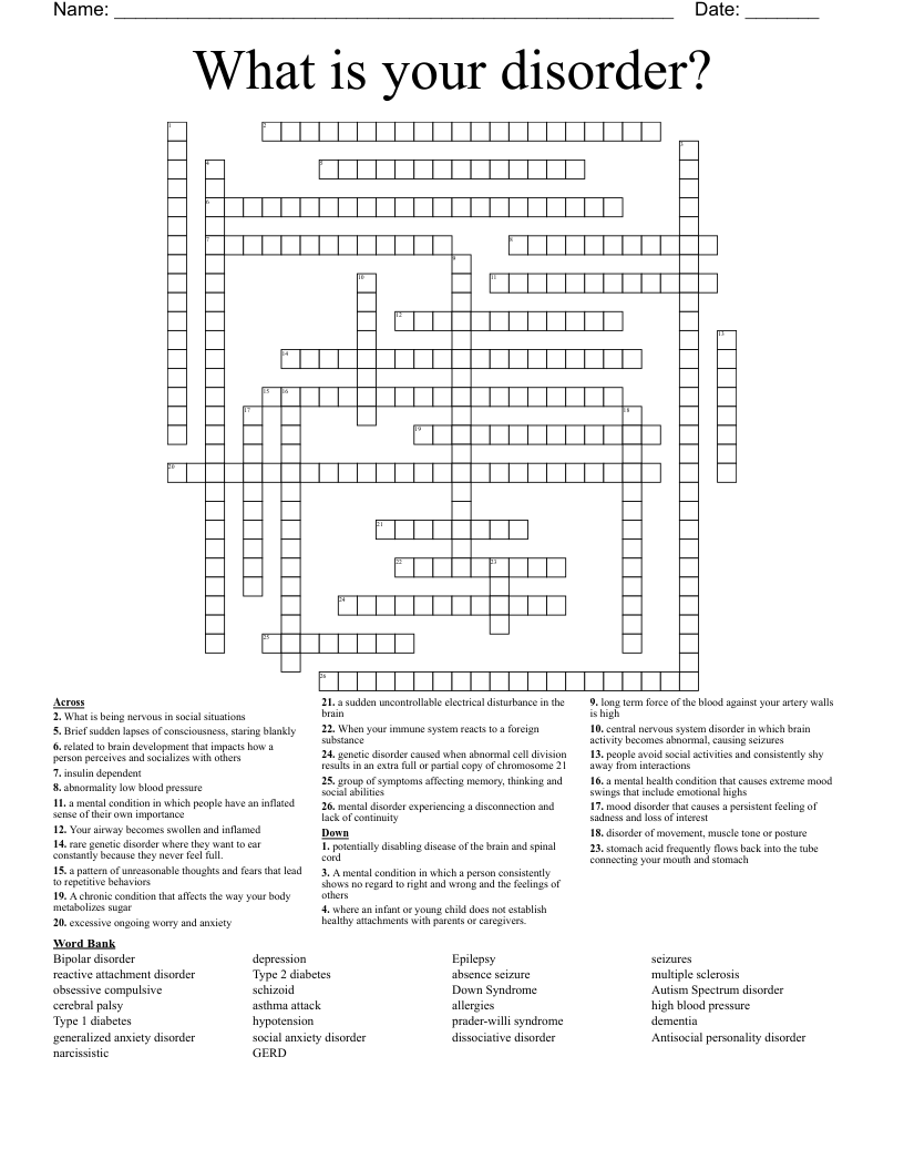 What is your disorder? Crossword