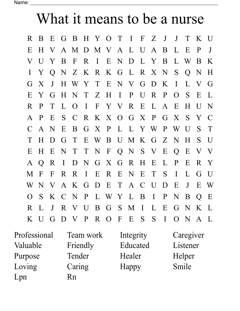 What it means to be a nurse  Word Search
