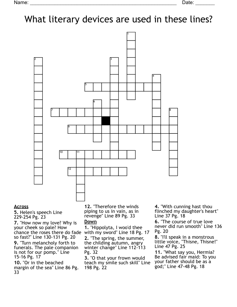 What literary devices are used in these lines? Crossword