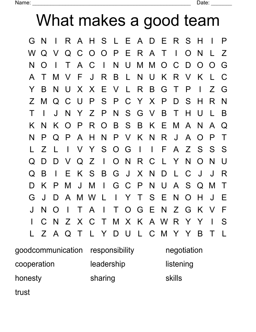 What makes a good team Word Search