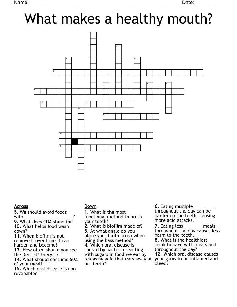 What makes a healthy mouth? Crossword