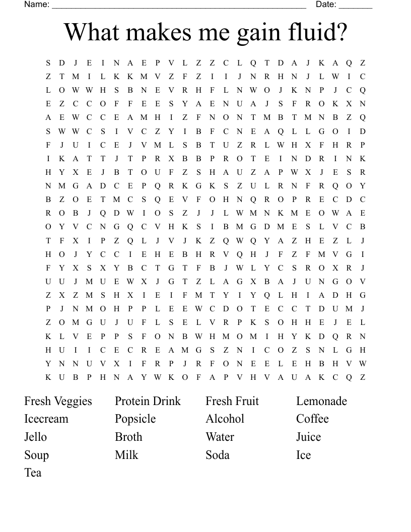 What makes me gain fluid? Word Search