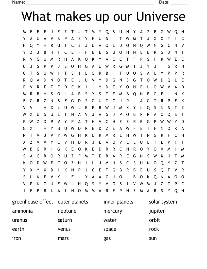 What makes up our Universe Word Search
