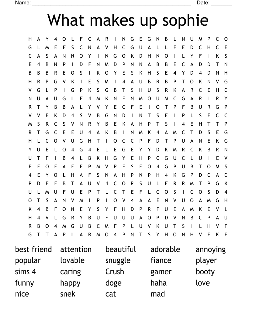 What makes up sophie Word Search